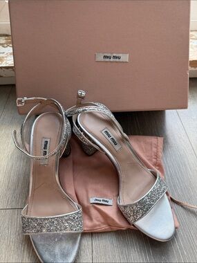 Mi… style Silver Glitter Ankle-Strap Block Heels
